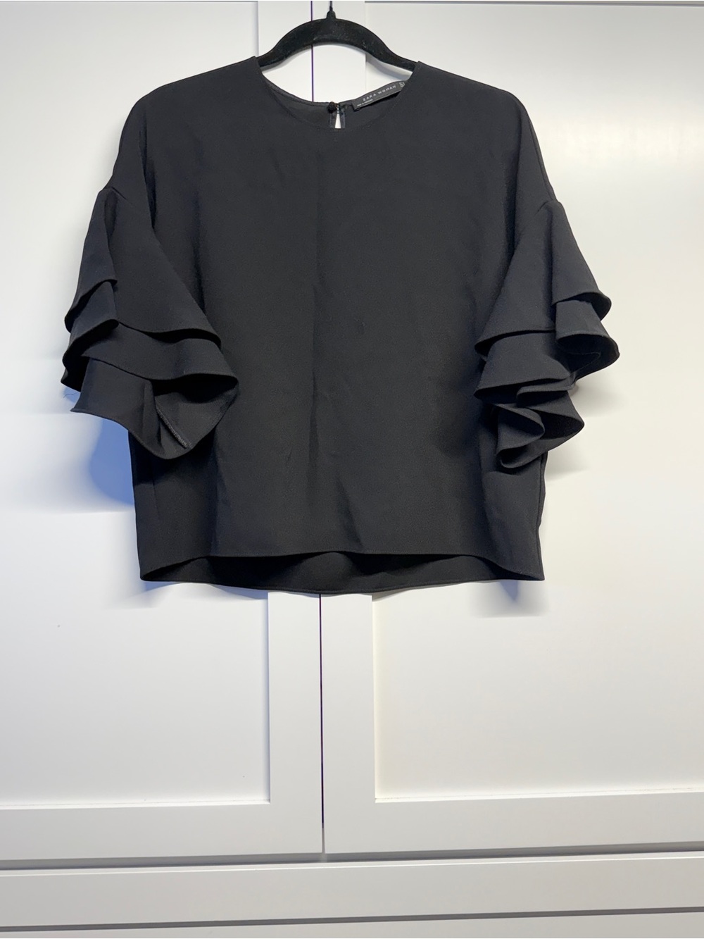 Zara Black Ruffle Sleeve Blouse